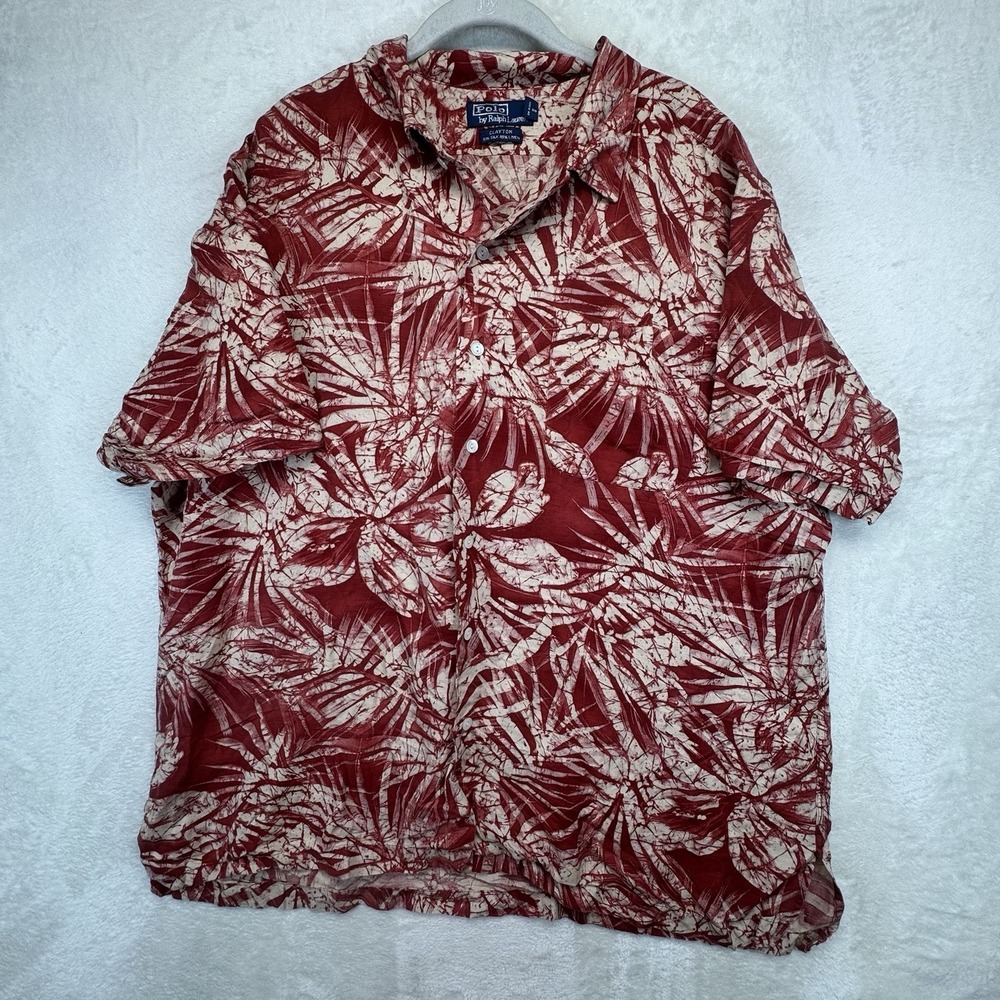 Polo Ralph Lauren Clayton Hawaiian Shirt Men's XL Silk Linen Camp Aloha Red